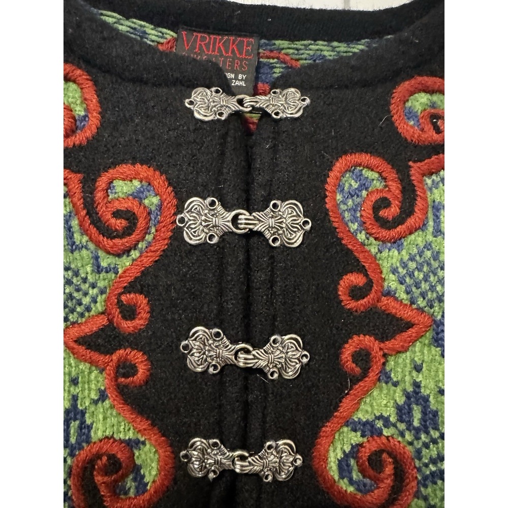 Vintage Vrikke Wool Nordic‎ Knit Jacket Cardigan Women's S Green Sz S Folk Style - Picture 7 of 14
